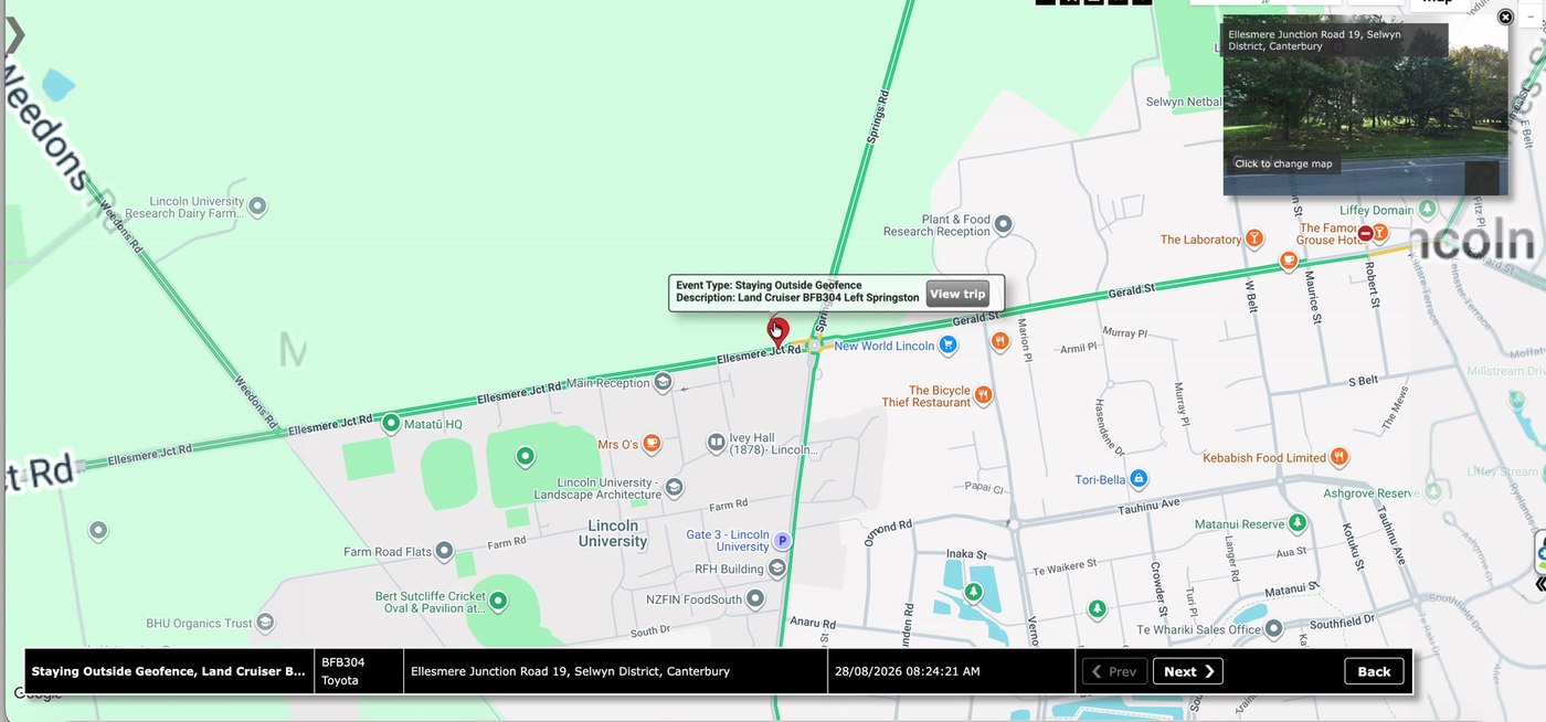 365Trac route and place planning with event detail on the map