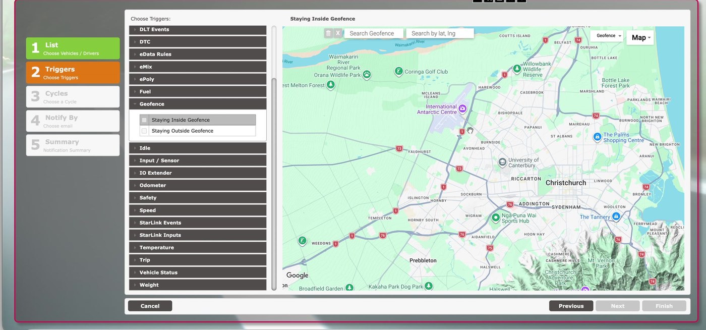 365Trac geofence and alert rule builder over a map
